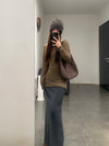 SWAYING 24 Autumn and Winter Wool Blended One-shoulder Lamb Leg Sleeve Top SW-SW24AW1T17-ZONG Brown SW-SW24AW1T13